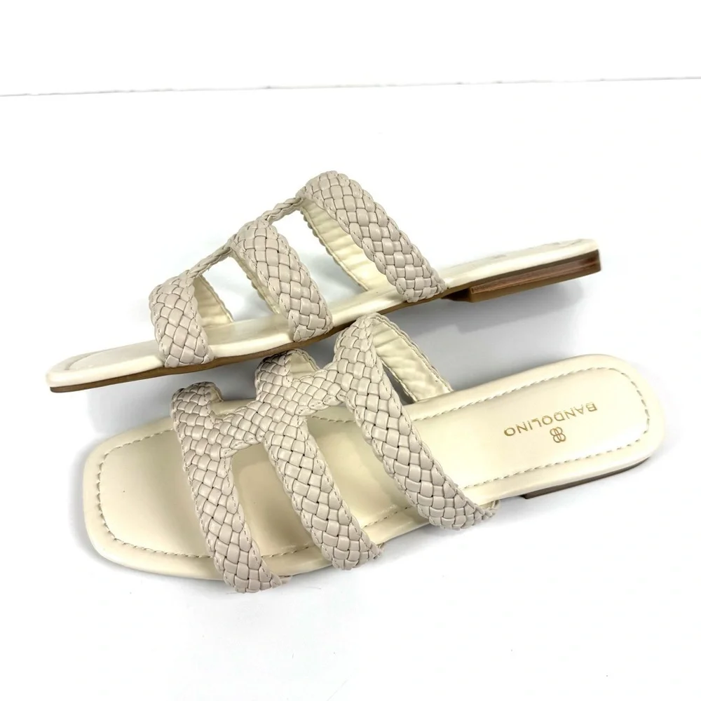 NEW Bandolino Sumer Faux Leather woven flat slide sandals Women’s Sz 11 M Cream - Picture 5 of 6